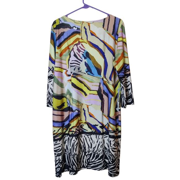 Isle by Melis Kozan Colorful Zebra Stripe 3/4 Sleeve Large Artsy Vacation Dress - Picture 2 of 12